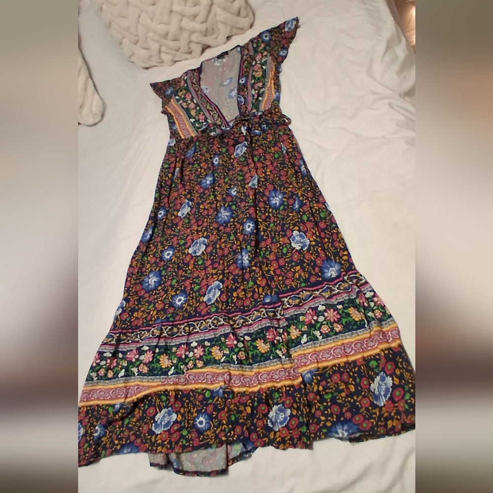 Floral Maxi Dress with Blue and Purple Accents